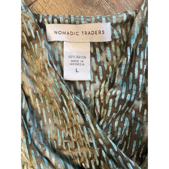 Nomadic Traders Women’s L Sundress Brown W/ Aqua Blue Print - Picture 12 of 12